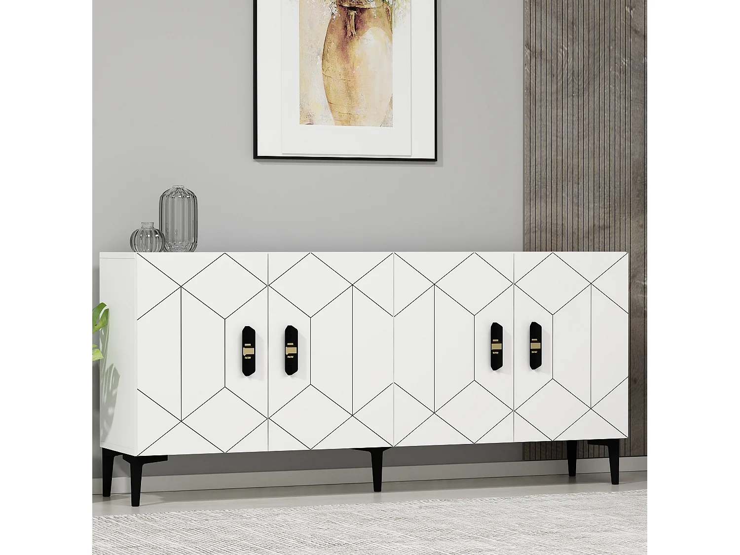 Buffet – 150 cm de large – Blanc – Panneaux de particules mélaminés