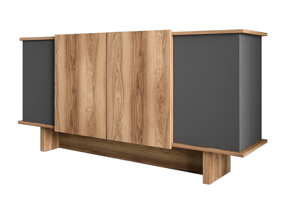 Komoda – 180x81x40 cm – Antracyt/Orzech – Płyta wiórowa