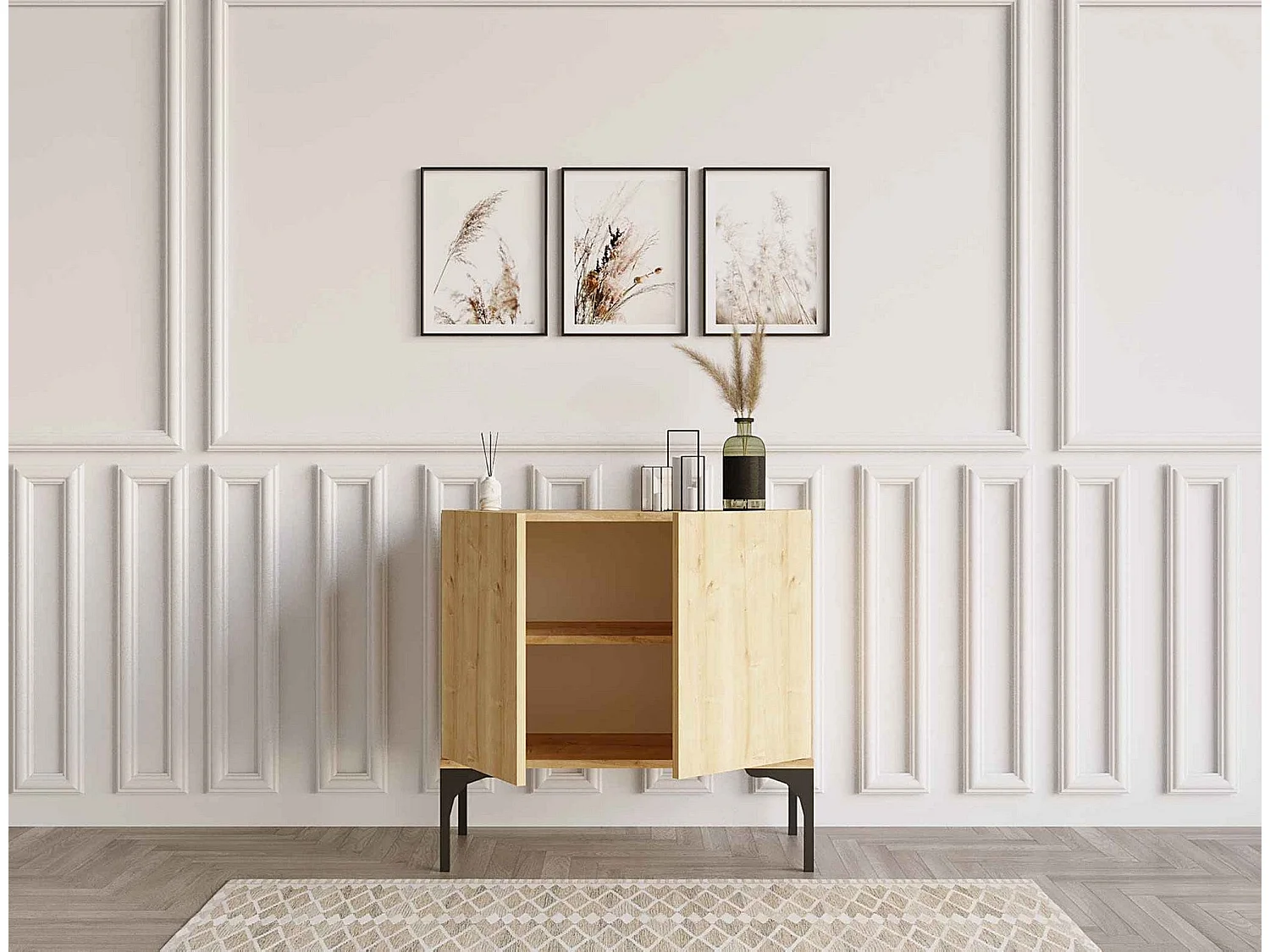 Buffet en aggloméré – 80 cm x 72 cm x 40 cm – Chêne saphir – Mélamine