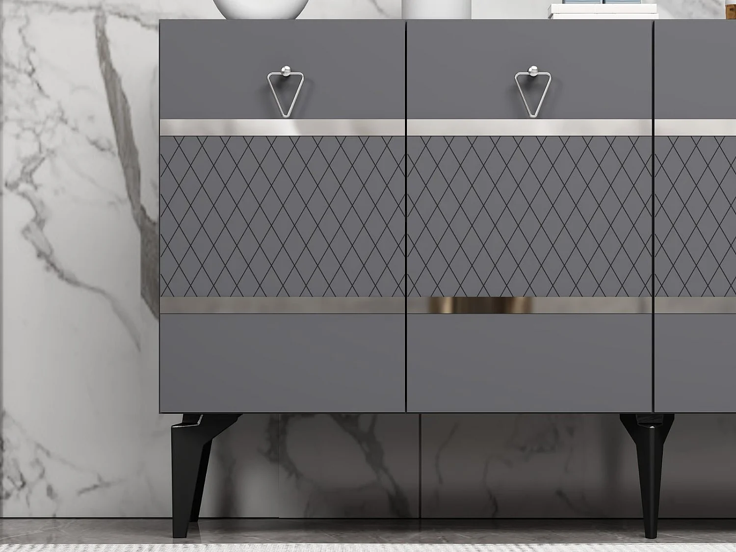 Komoda – 150 cm x 79 cm x 40 cm – Antracyt i srebro – Płyta wiórowa