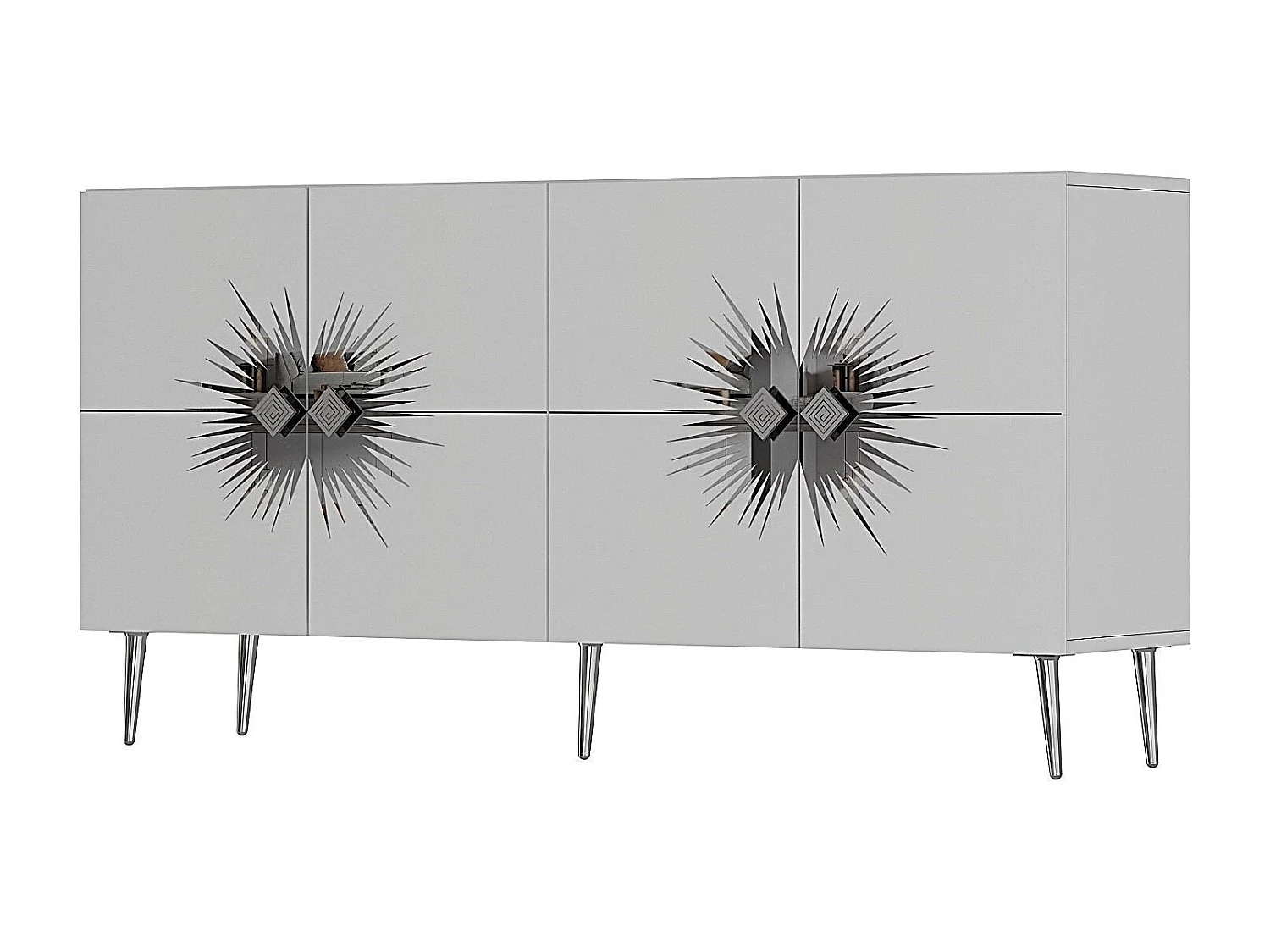 Credenza – 150 cm – Bianco e Argento – Pannello di particelle rivestito in melaminico