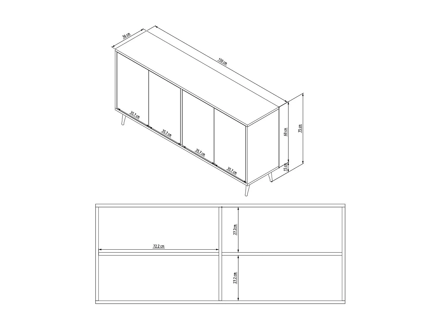 Buffet – 150 cm x 75 cm x 36 cm – Blanc – MDF
