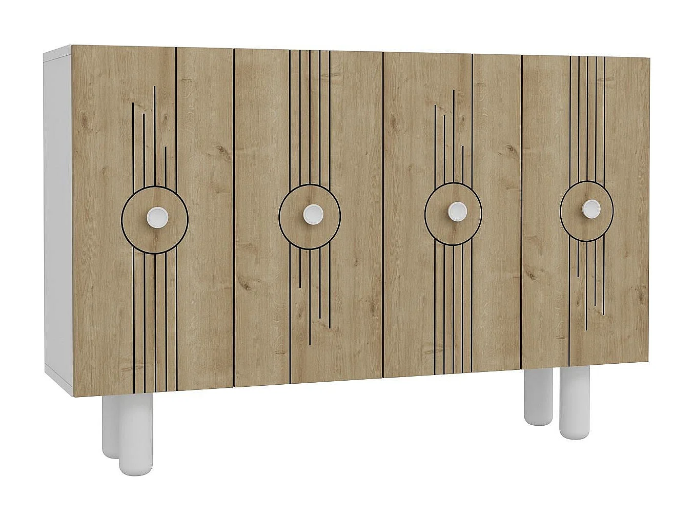 Aparador – 120cm x 75cm x 29,6cm – Roble Blanco y Zafiro – Tablero aglomerado revestido de melamina