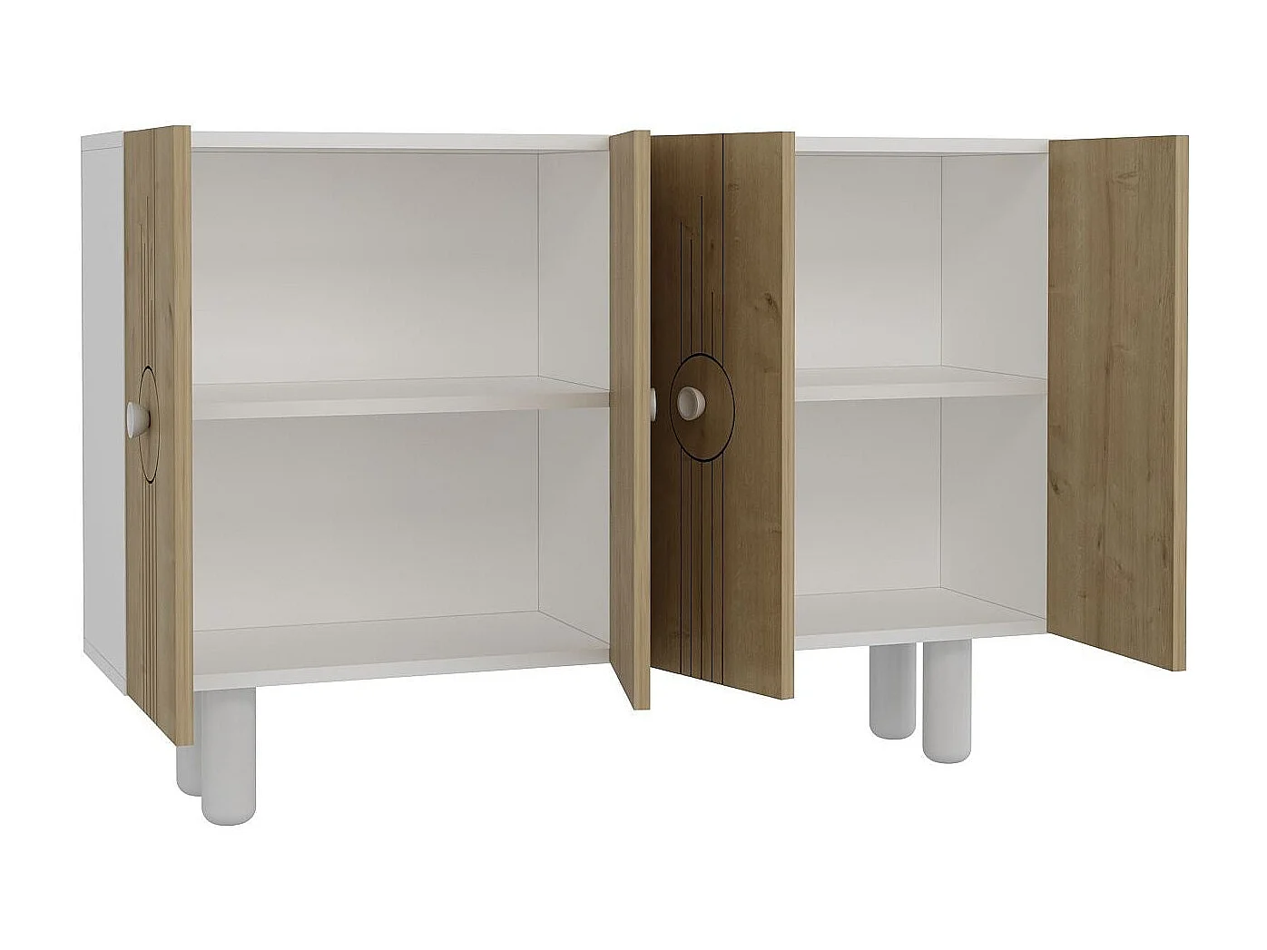 Aparador – 120cm x 75cm x 29,6cm – Roble Blanco y Zafiro – Tablero aglomerado revestido de melamina