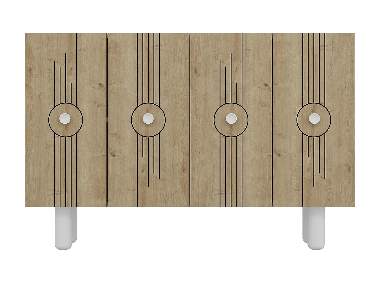 Aparador – 120cm x 75cm x 29,6cm – Roble Blanco y Zafiro – Tablero aglomerado revestido de melamina