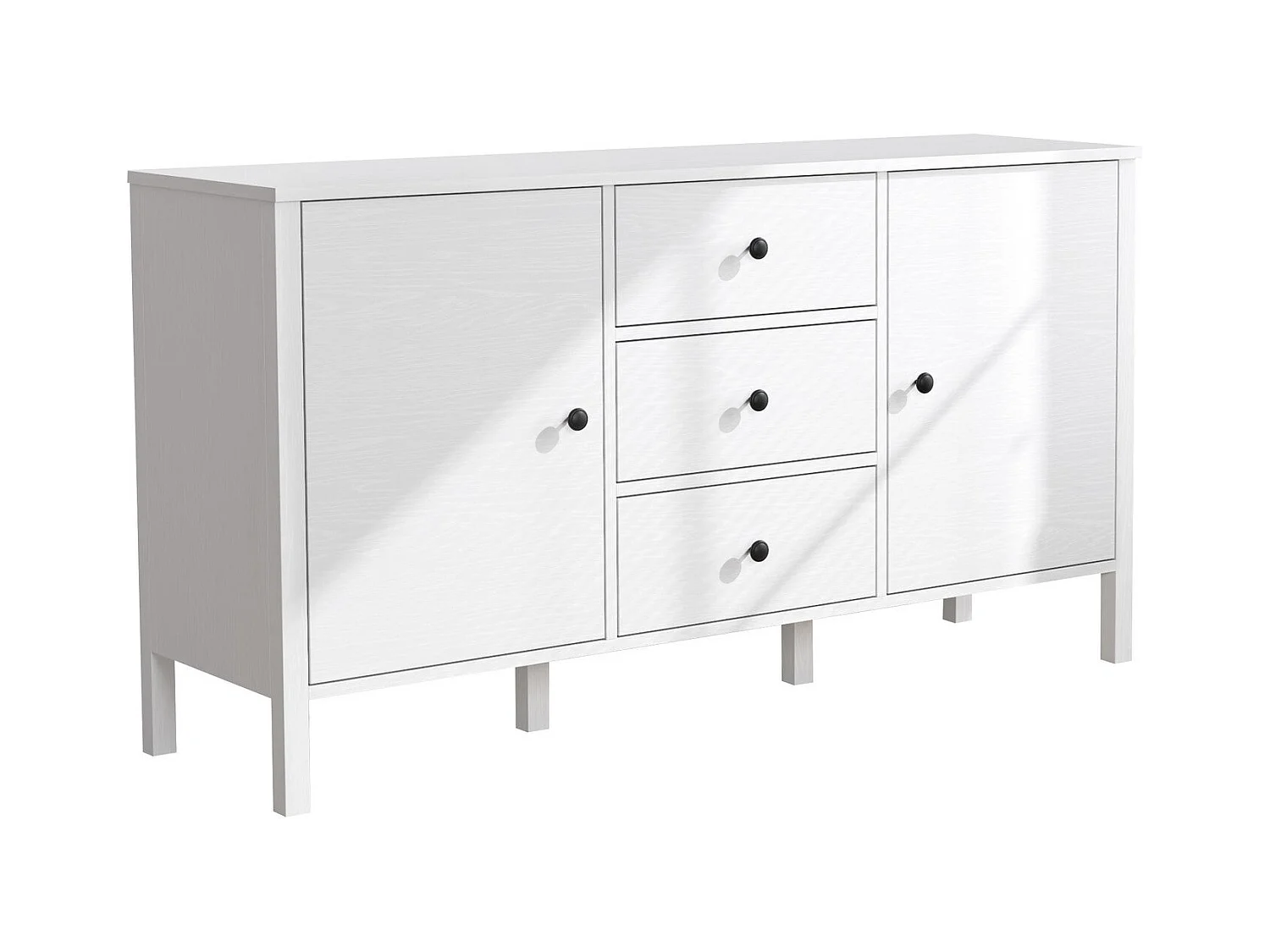 Buffet en bois – 150 cm de large, 82 cm de haut, 44 cm de profondeur – Blanc – Panneau de particules mélaminé