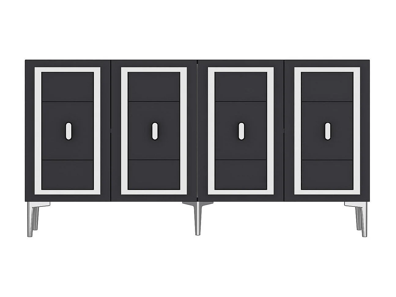 Komoda – 150 cm x 75 cm x 35 cm – Antracyt i srebro – Płyta wiórowa