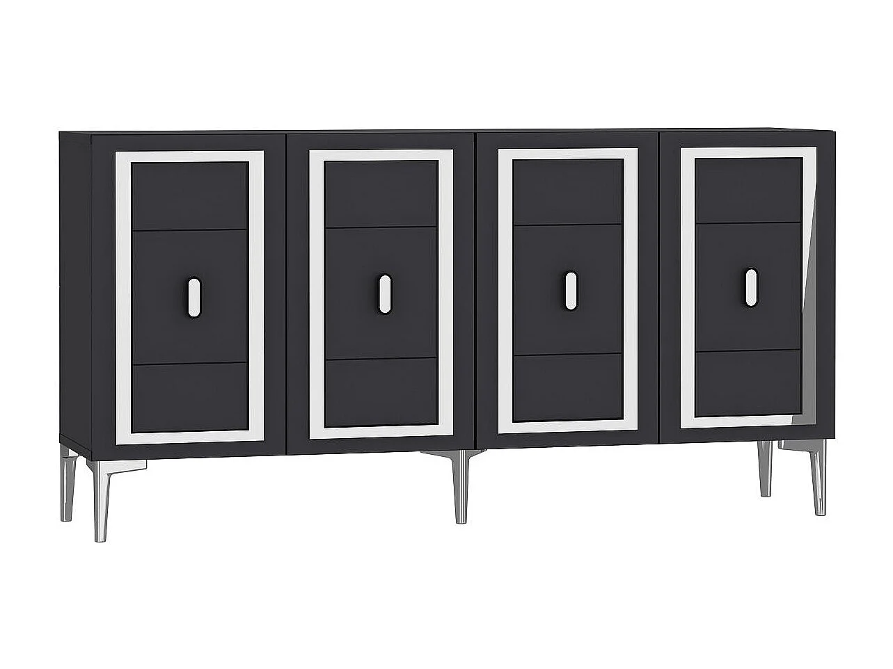 Komoda – 150 cm x 75 cm x 35 cm – Antracyt i srebro – Płyta wiórowa