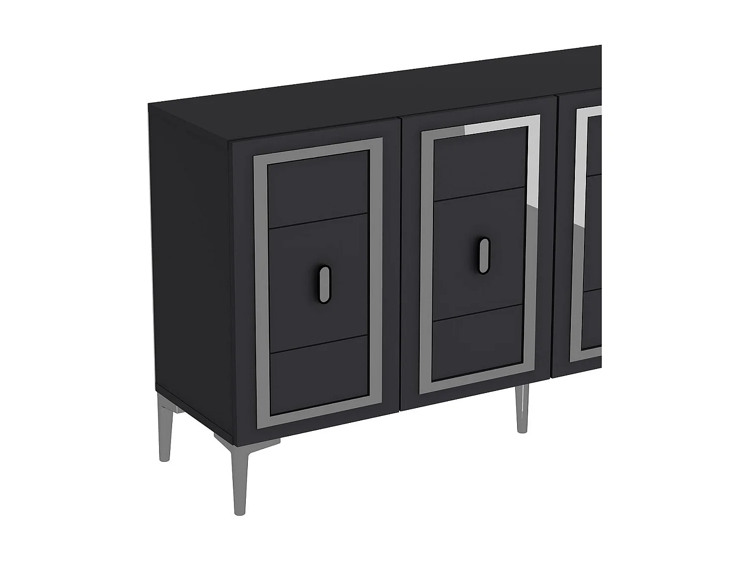 Komoda – 150 cm x 75 cm x 35 cm – Antracyt i srebro – Płyta wiórowa