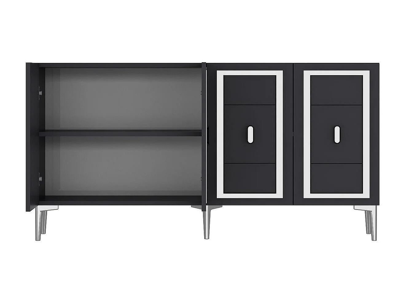 Komoda – 150 cm x 75 cm x 35 cm – Antracyt i srebro – Płyta wiórowa