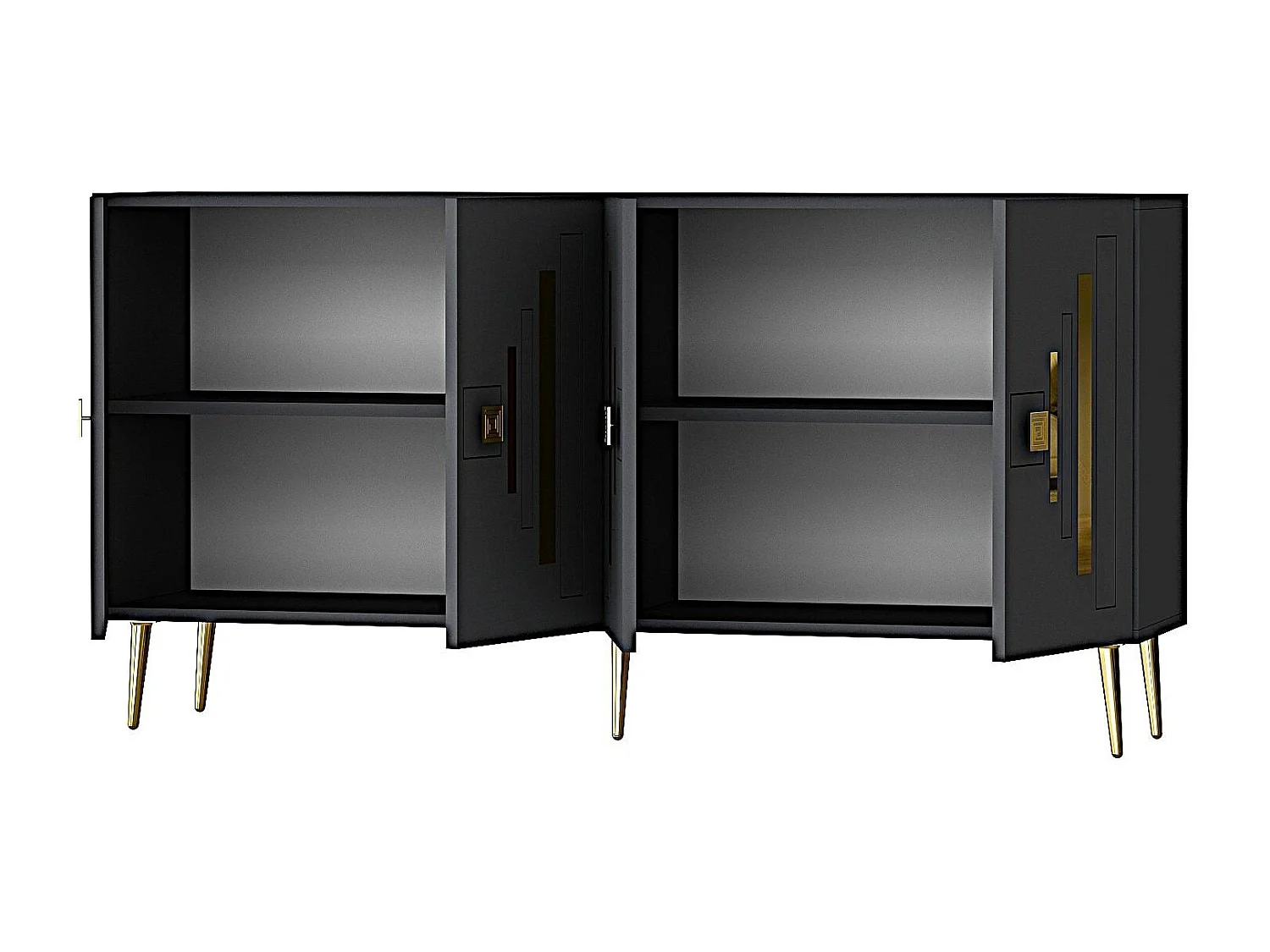 Buffet en aggloméré mélaminé – 150 cm x 75 cm x 35 cm – Anthracite et or