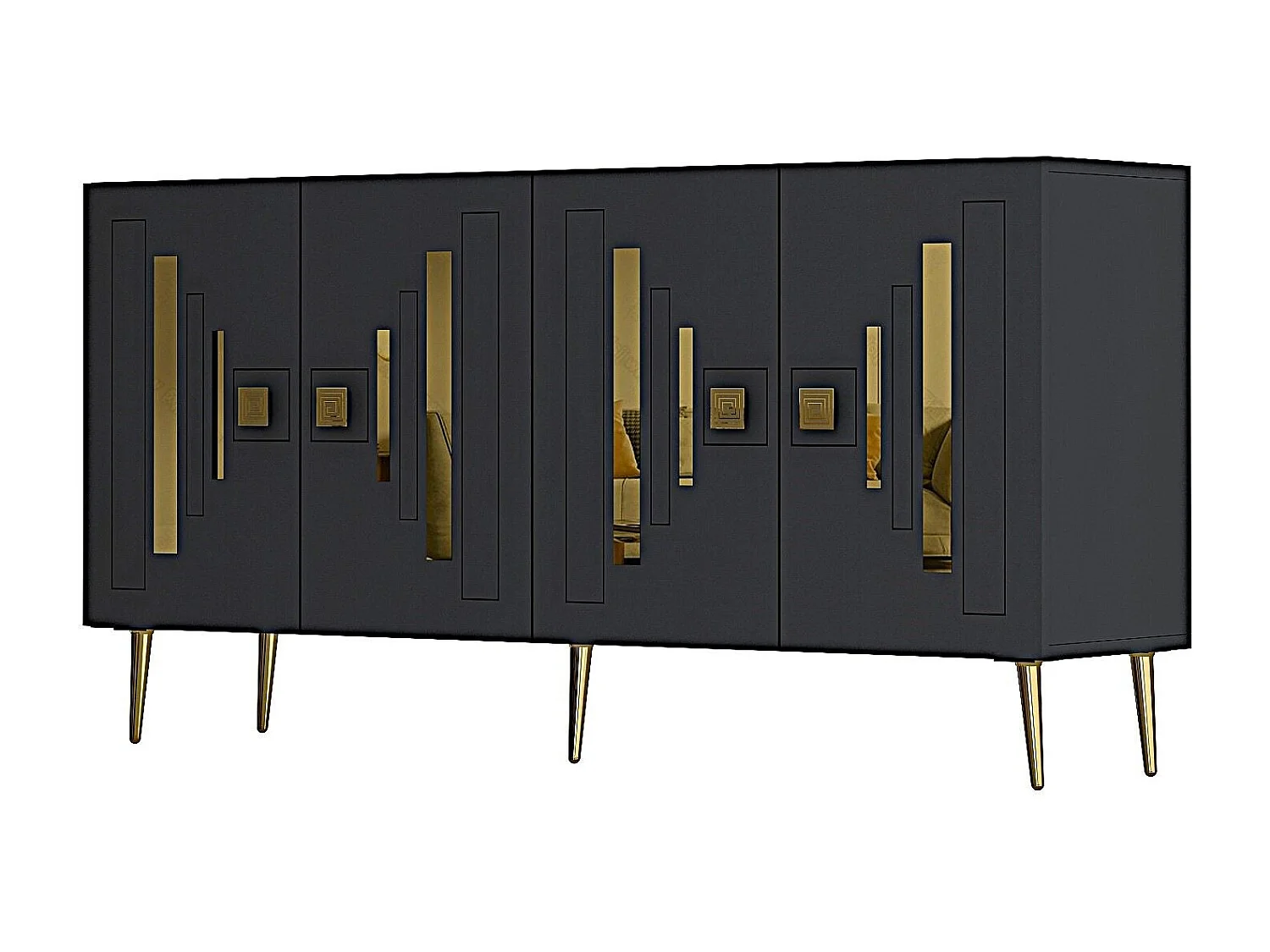 Buffet en aggloméré mélaminé – 150 cm x 75 cm x 35 cm – Anthracite et or