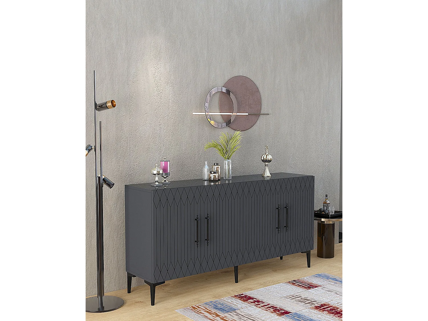 Buffet en MDF mélaminé – 150 cm x 75 cm x 35 cm – Anthracite