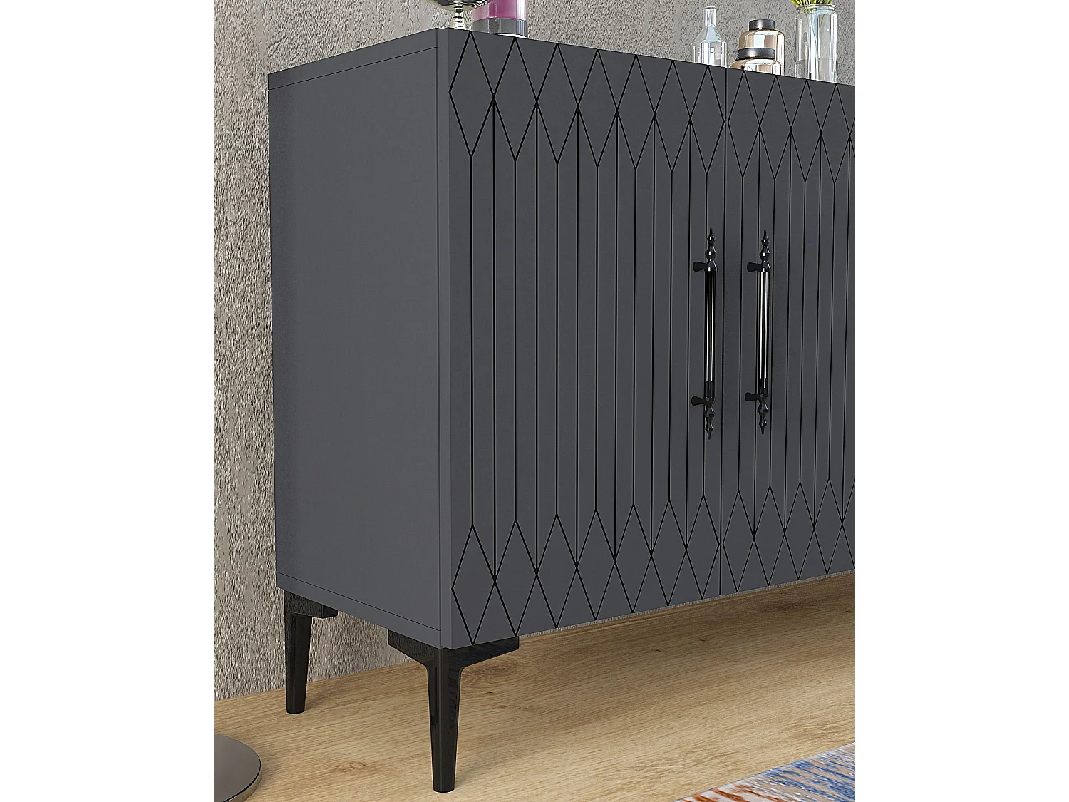 Buffet en MDF mélaminé – 150 cm x 75 cm x 35 cm – Anthracite