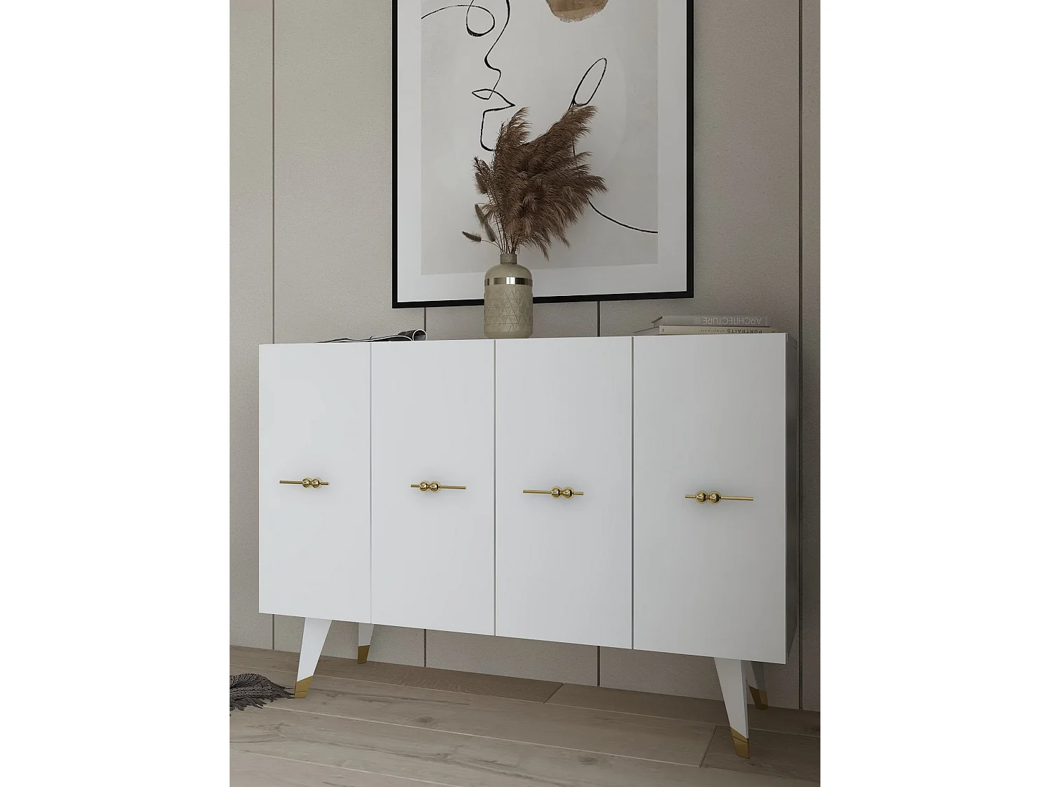 Buffet en aggloméré mélaminé – 120x80x29,6 cm – doré et blanc
