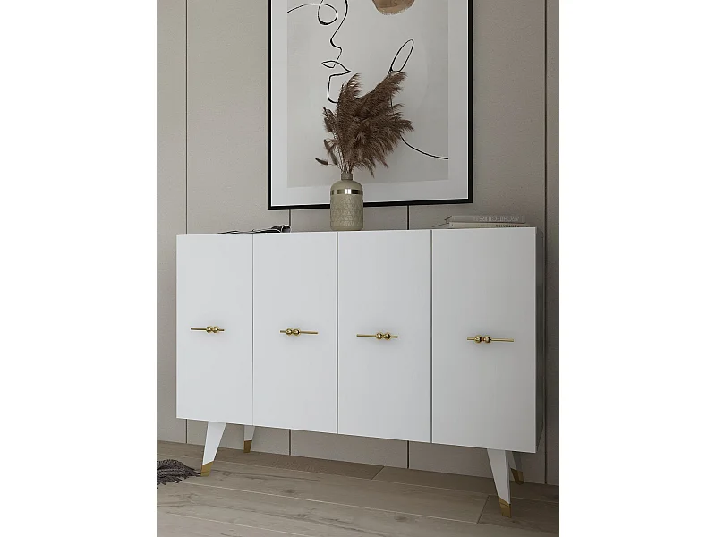 Buffet en aggloméré mélaminé – 120x80x29,6 cm – doré et blanc