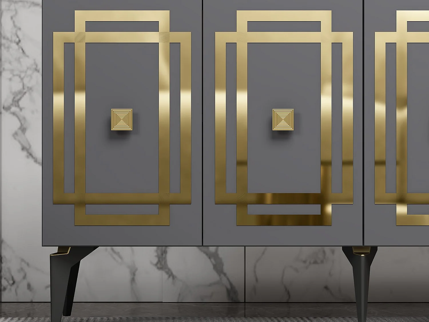 Komoda – 150 cm x 79 cm x 40 cm – Antracyt i złoto – Płyta wiórowa