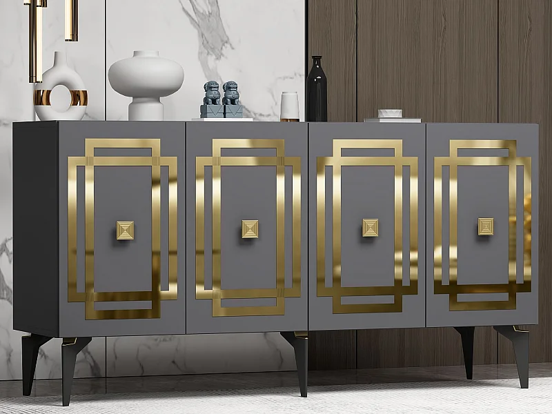 Komoda – 150 cm x 79 cm x 40 cm – Antracyt i złoto – Płyta wiórowa