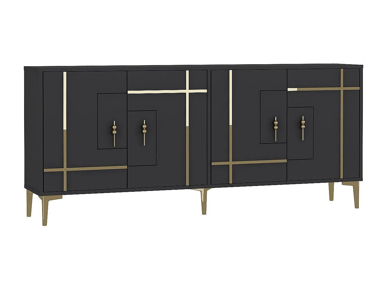Buffet – 180 cm x 78,6 cm x 35 cm – Anthracite et Or – Panneau de particules mélaminé