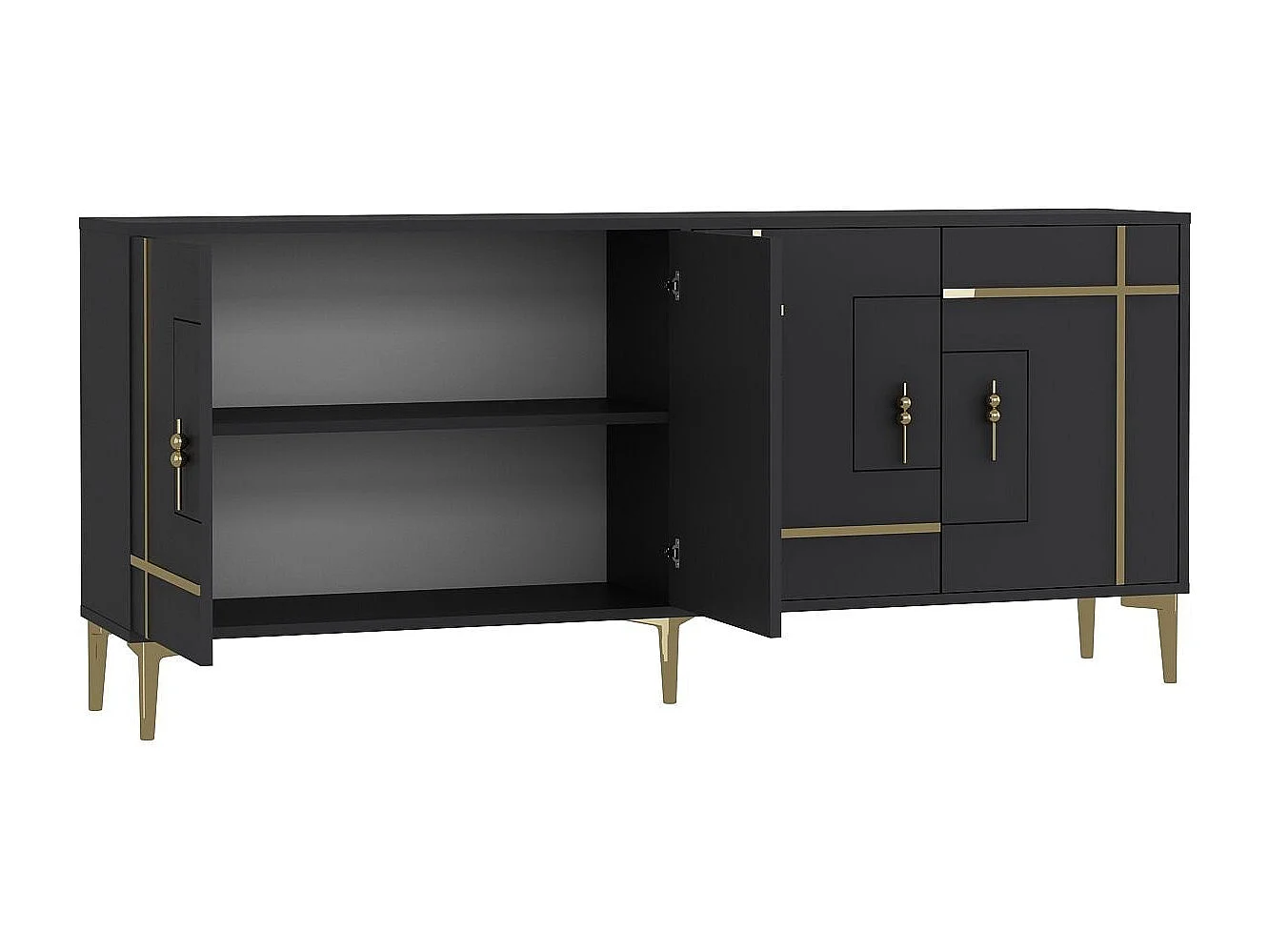Buffet – 180 cm x 78,6 cm x 35 cm – Anthracite et Or – Panneau de particules mélaminé