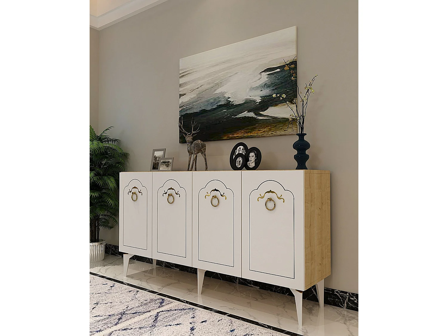 Buffet – 150 cm – Chêne saphir et blanc – Aggloméré