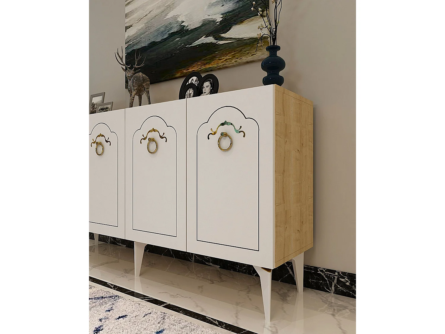 Buffet – 150 cm – Chêne saphir et blanc – Aggloméré