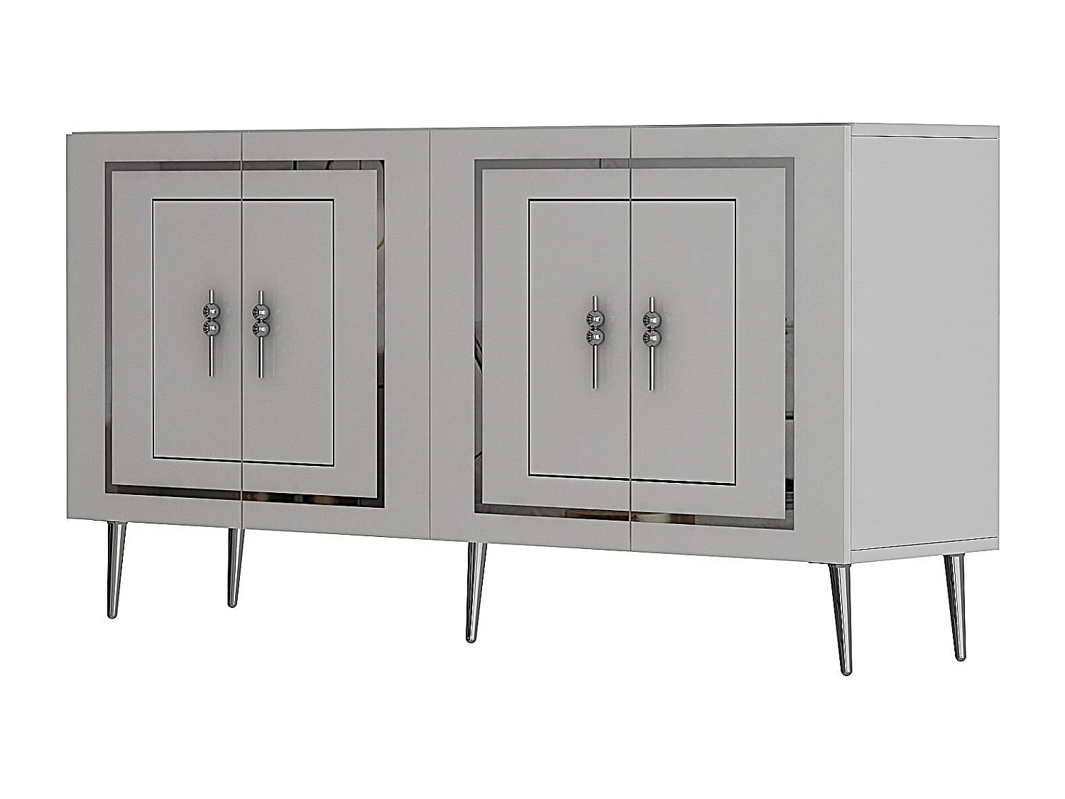 Credenza – 150 cm – Bianco e Argento – Pannello truciolare con rivestimento in melaminico