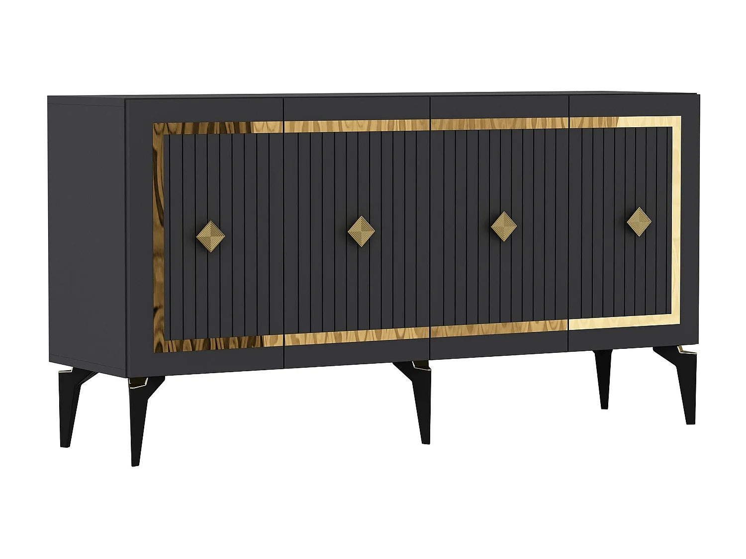 Komoda – 150 cm – Antracyt i złoto – Płyta wiórowa pokryta melaminą