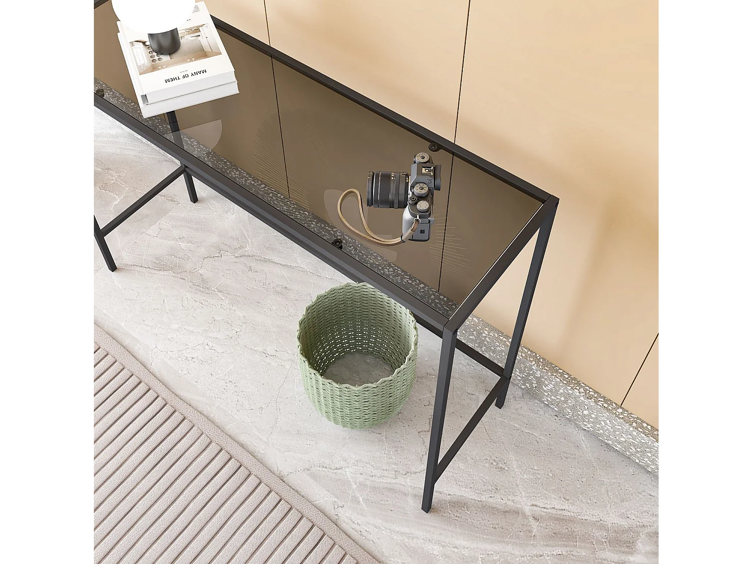 Buffet – 100 cm x 80 cm x 30 cm – Noir et Fumé – Métal et Verre