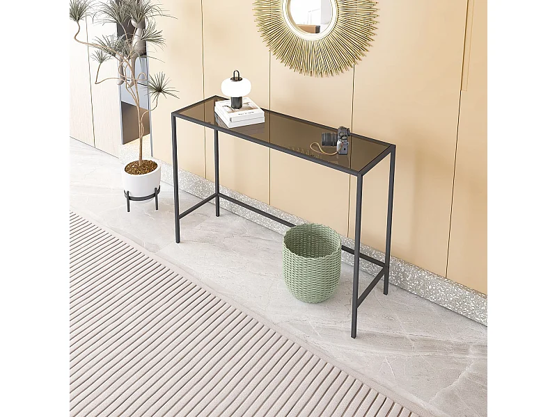 Buffet – 100 cm x 80 cm x 30 cm – Noir et Fumé – Métal et Verre