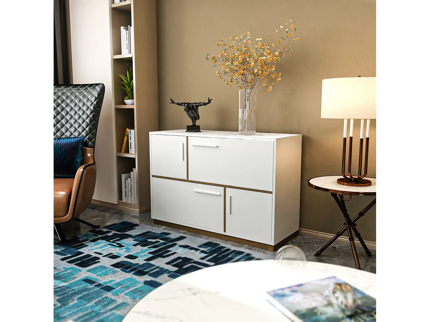 Modern dressoir, wit en walnoot, 120 x 45 x 81,6 cm | 100% melamine gecoat spaanplaat, 18 mm dik | Elegant en functioneel voor woonaccessoires