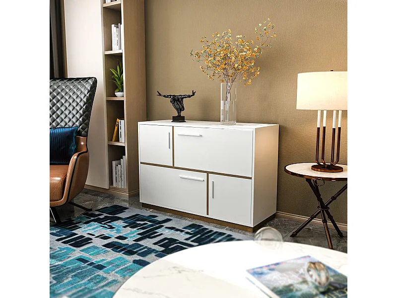 Credenza moderna, bianca e noce, 120 x 45 x 81,6 cm | Pannello truciolare rivestito in melamina al 100%, spessore 18 mm | Elegante e funzionale per l'