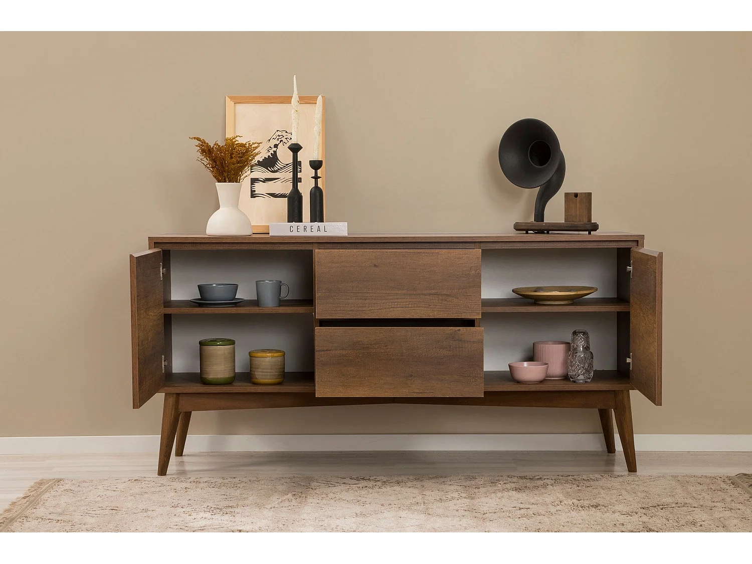 Buffet – 170 cm x 82,5 cm x 45 cm – Noyer – Panneaux de particules