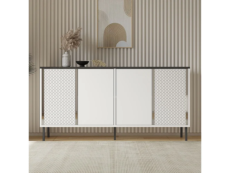Aparador – 150 cm x 75 cm x 36 cm – Blanco y Royal – Tablero aglomerado con revestimiento de melamina