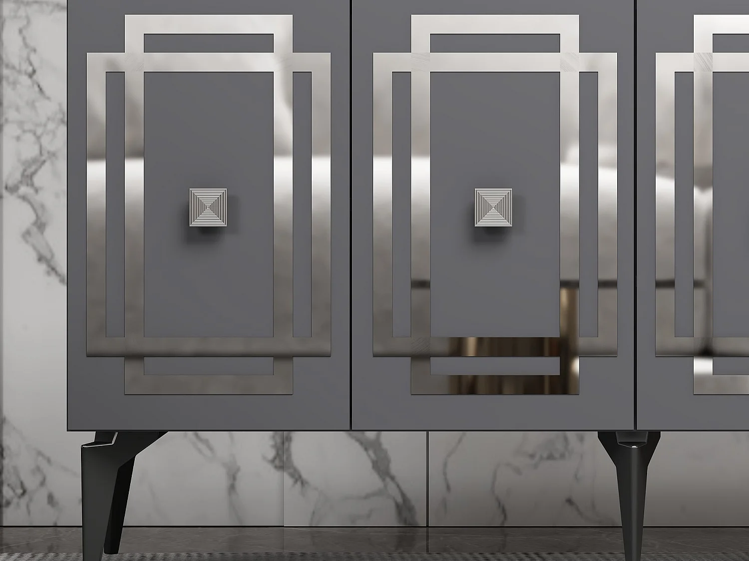 Komoda – 150 cm x 79 cm x 40 cm – Antracyt i srebro – Płyta wiórowa