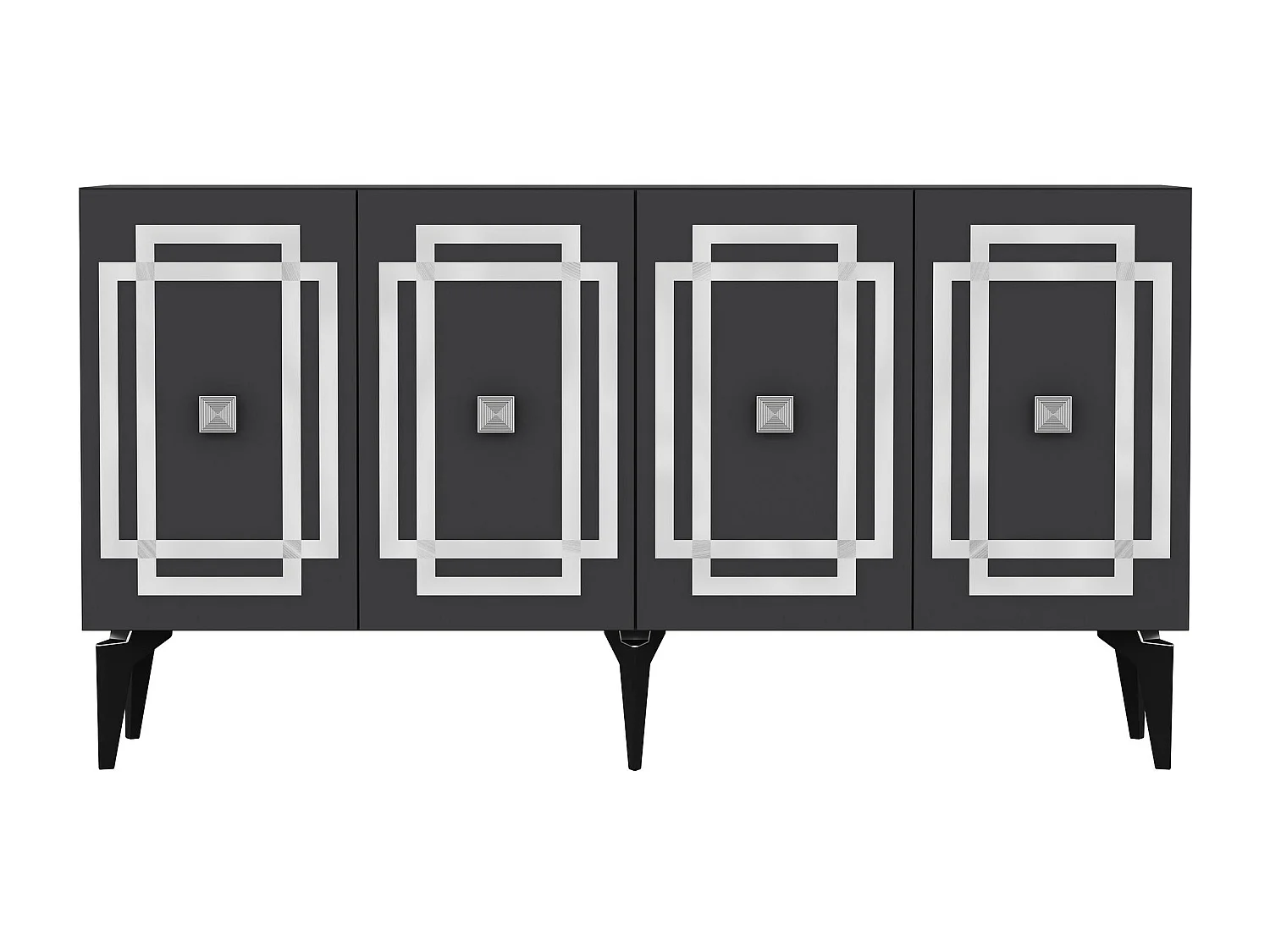 Komoda – 150 cm x 79 cm x 40 cm – Antracyt i srebro – Płyta wiórowa
