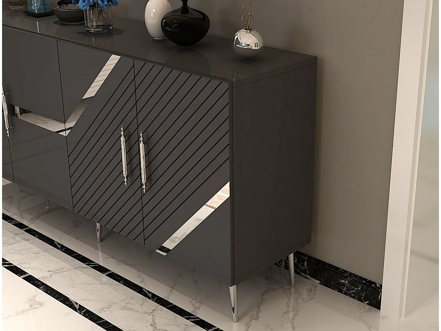 Sideboard – 150 cm – Anthrazit und Silber – Melaminbeschichtete Spanplatte