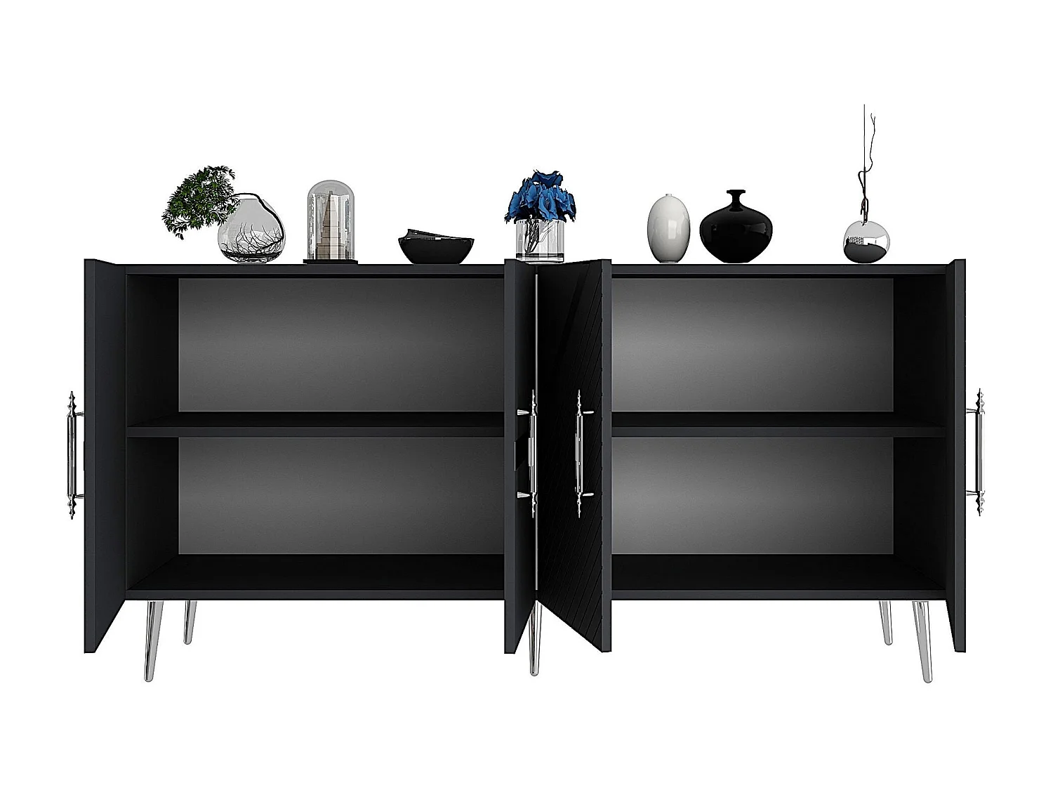 Sideboard – 150 cm – Anthrazit und Silber – Melaminbeschichtete Spanplatte