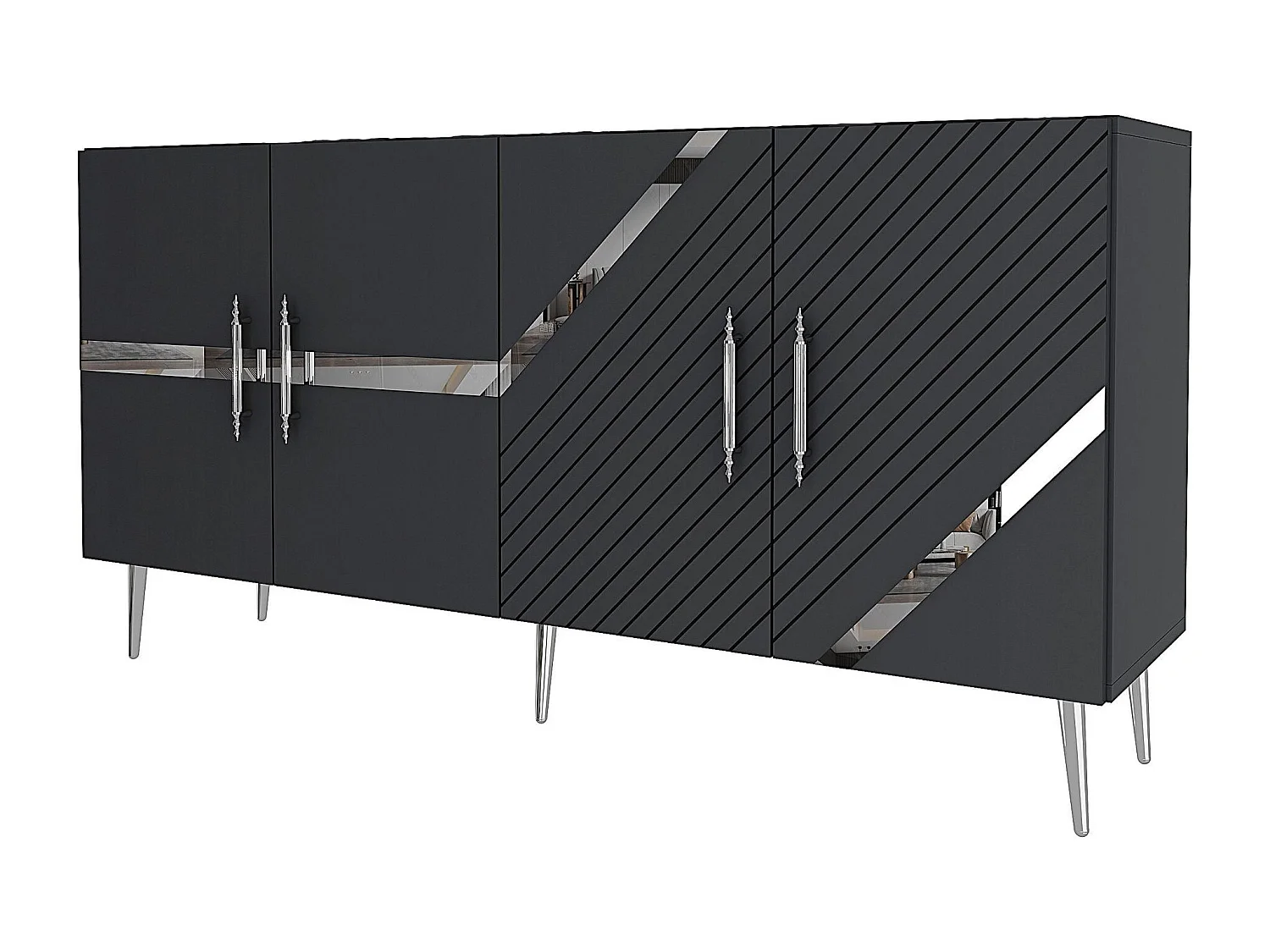 Sideboard – 150 cm – Anthrazit und Silber – Melaminbeschichtete Spanplatte