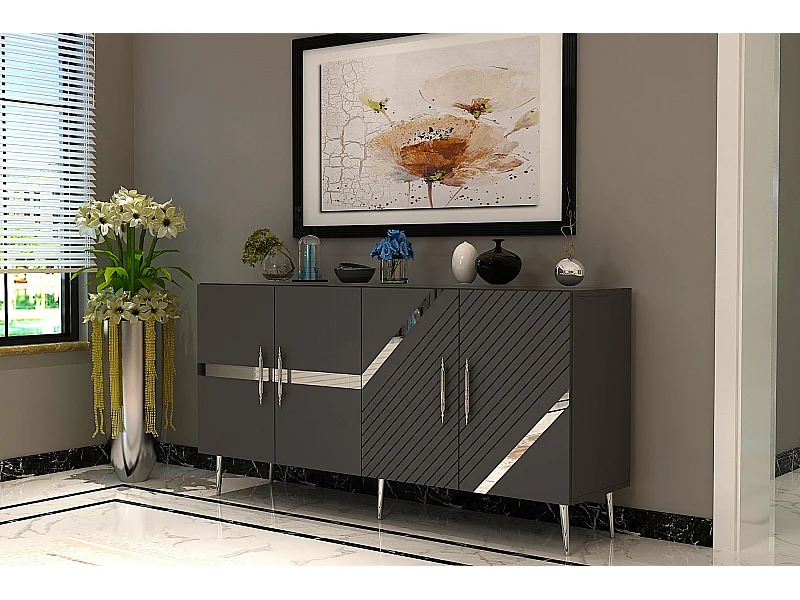 Sideboard – 150 cm – Anthrazit und Silber – Melaminbeschichtete Spanplatte