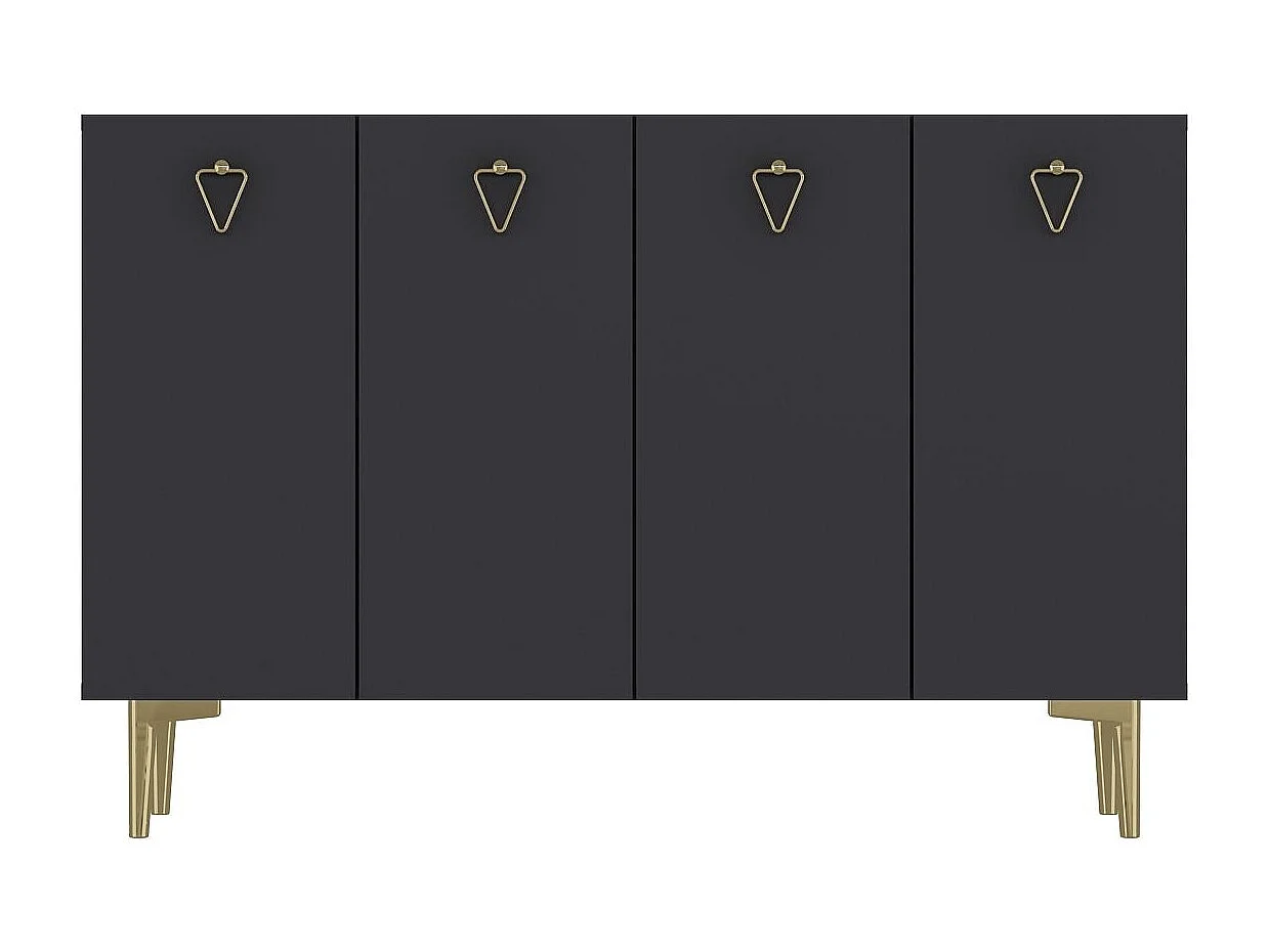 Komoda – 120 cm x 80 cm x 29,6 cm – Antracyt i złoto – Płyta wiórowa pokryta melaminą