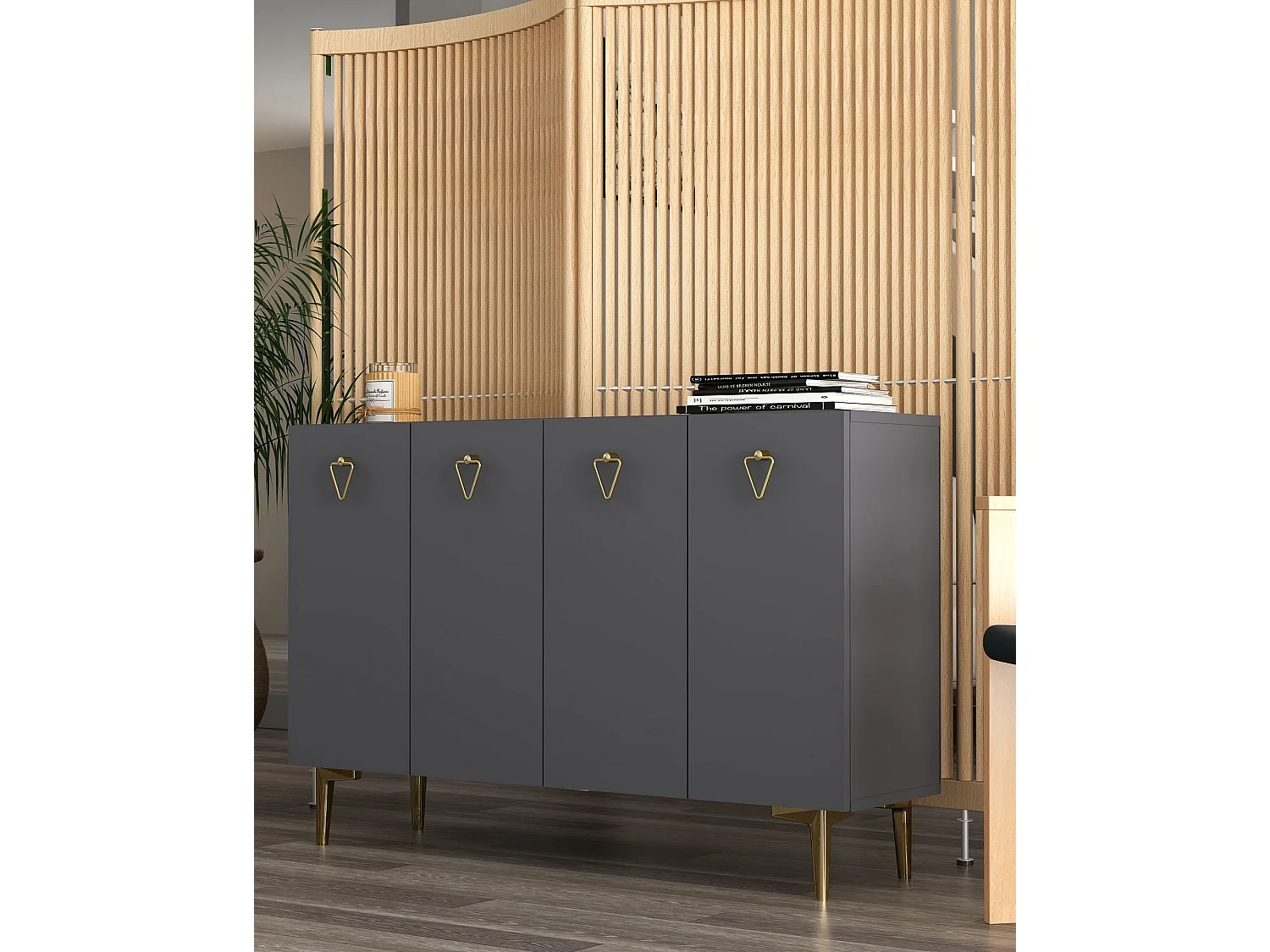 Komoda – 120 cm x 80 cm x 29,6 cm – Antracyt i złoto – Płyta wiórowa pokryta melaminą