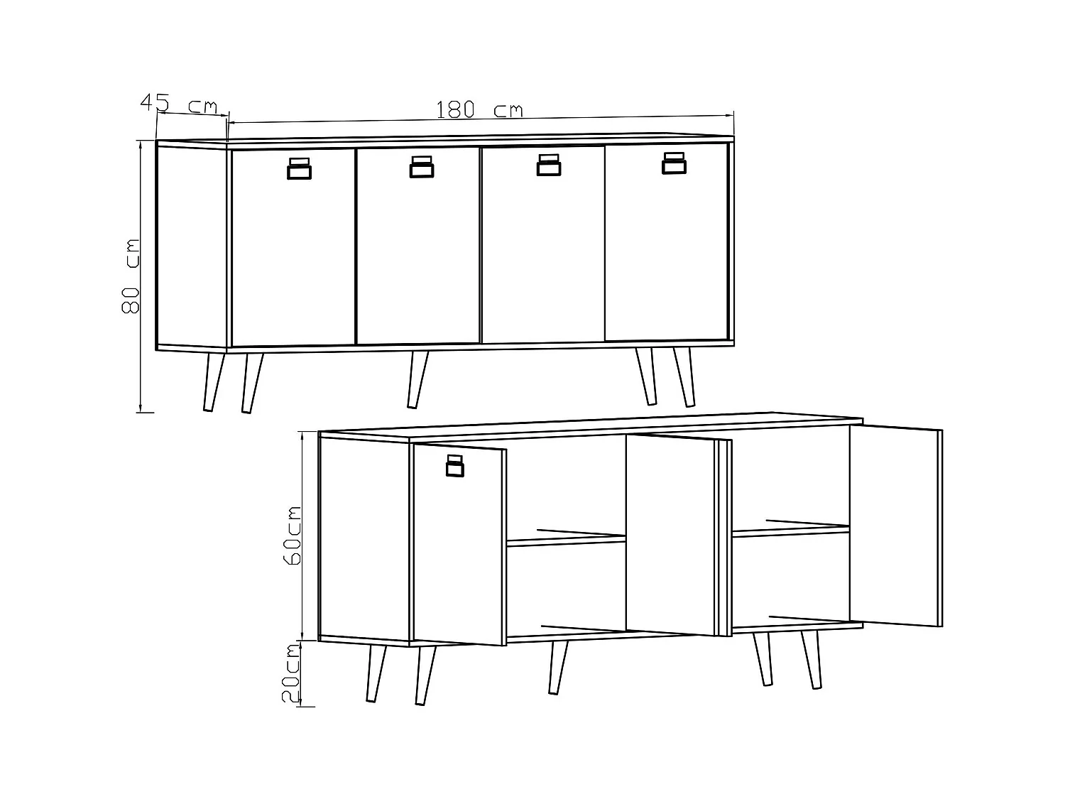 Buffet moderne – 180 cm x 80 cm x 45 cm – Chêne saphir – Aggloméré