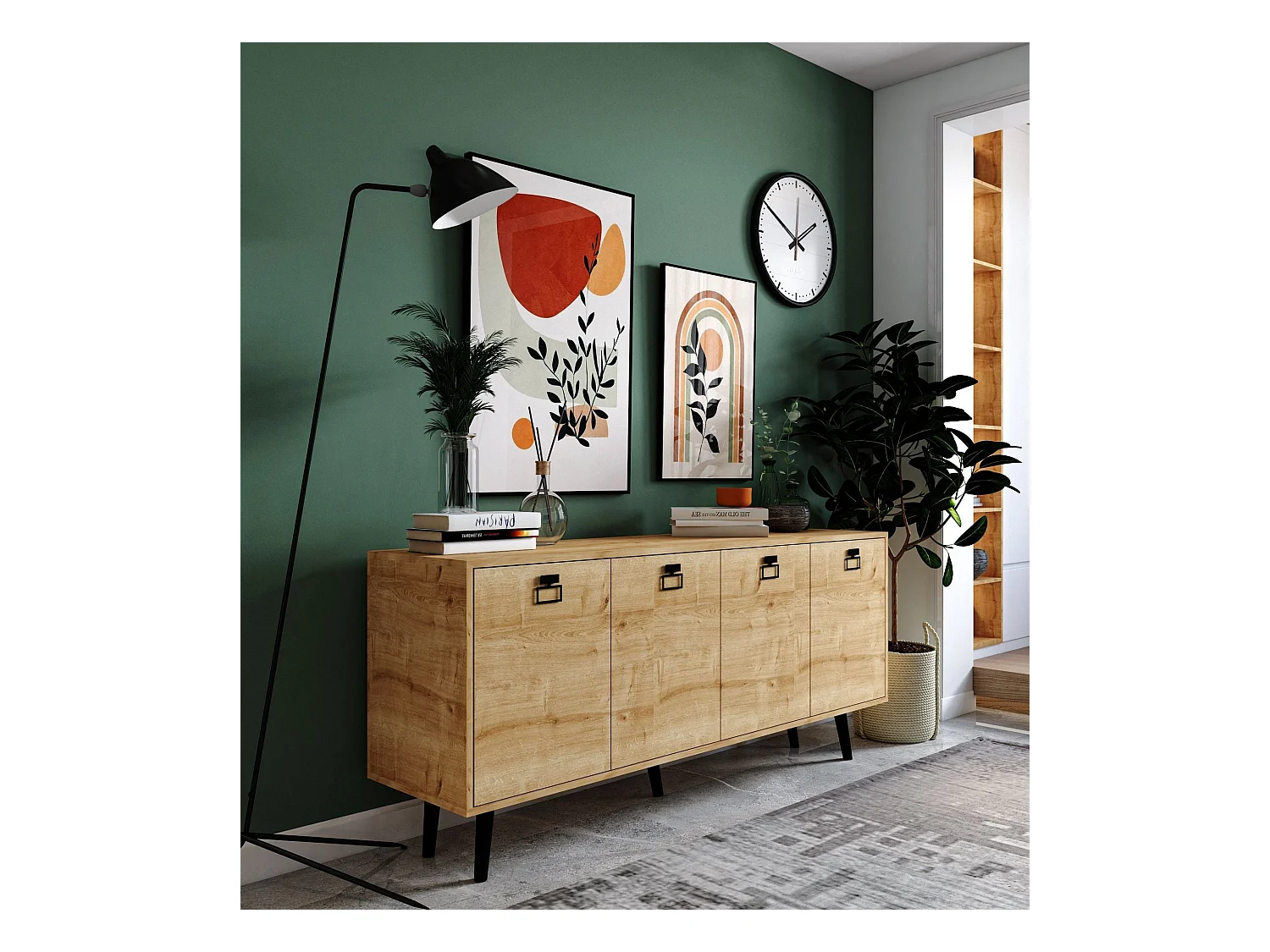 Buffet moderne – 180 cm x 80 cm x 45 cm – Chêne saphir – Aggloméré