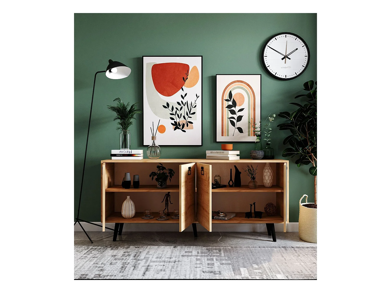 Buffet moderne – 180 cm x 80 cm x 45 cm – Chêne saphir – Aggloméré