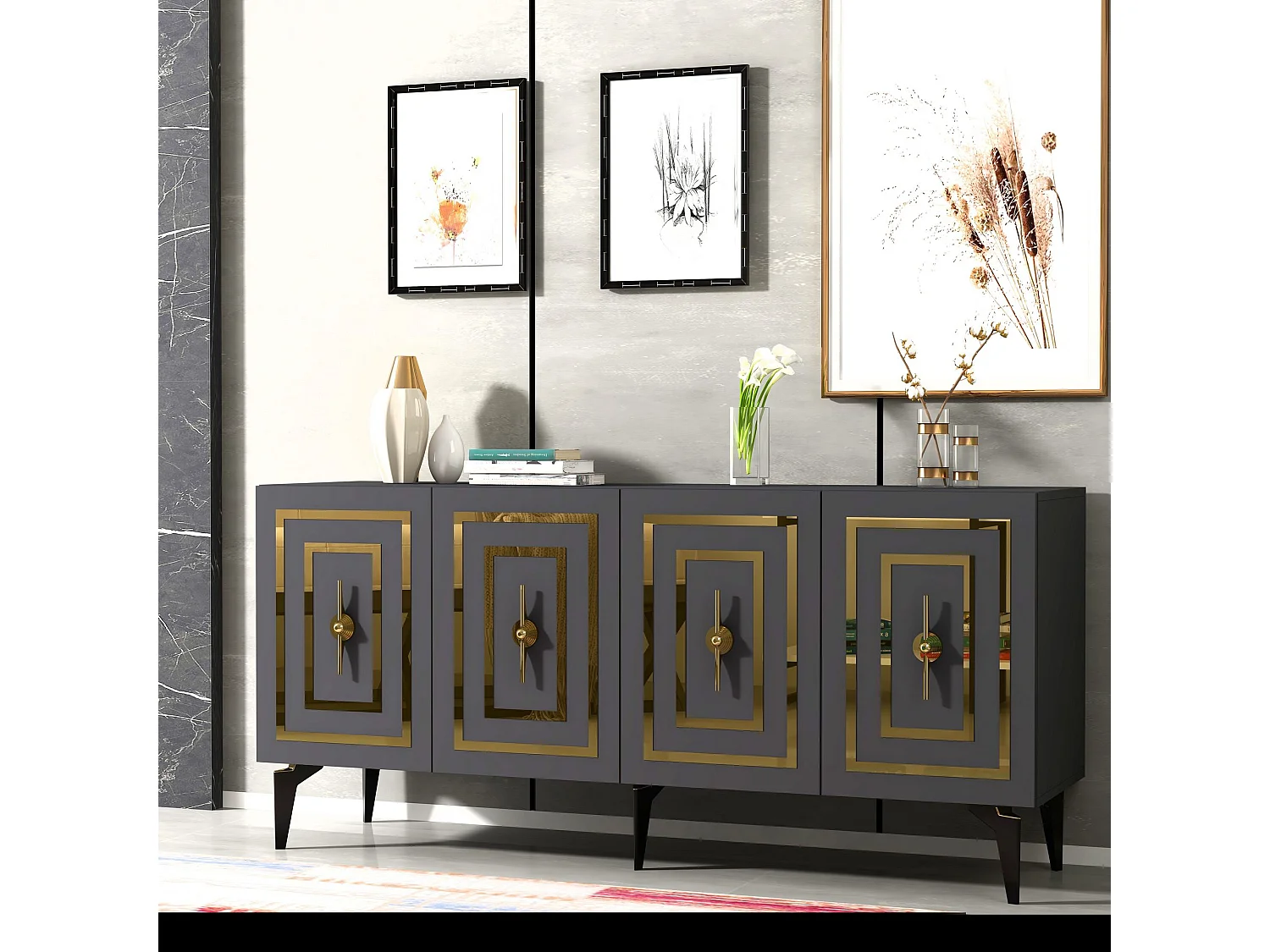 Komoda z płyty wiórowej pokrytej melaminą – 150 cm – antracyt