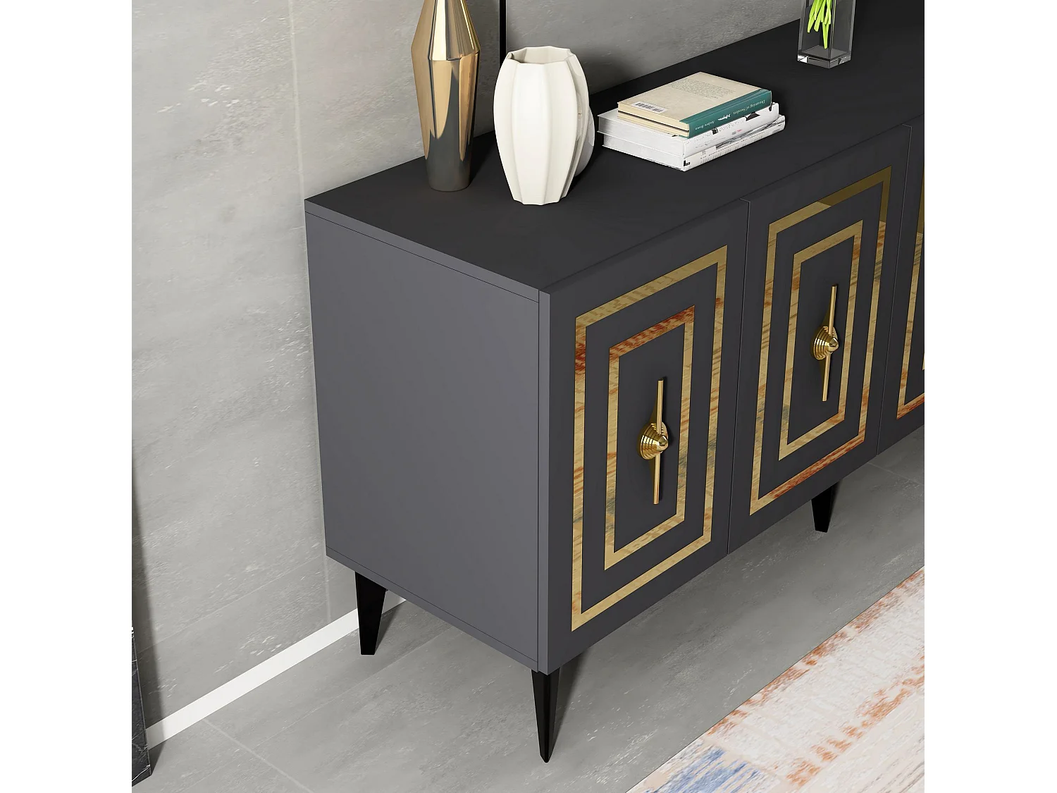 Komoda z płyty wiórowej pokrytej melaminą – 150 cm – antracyt