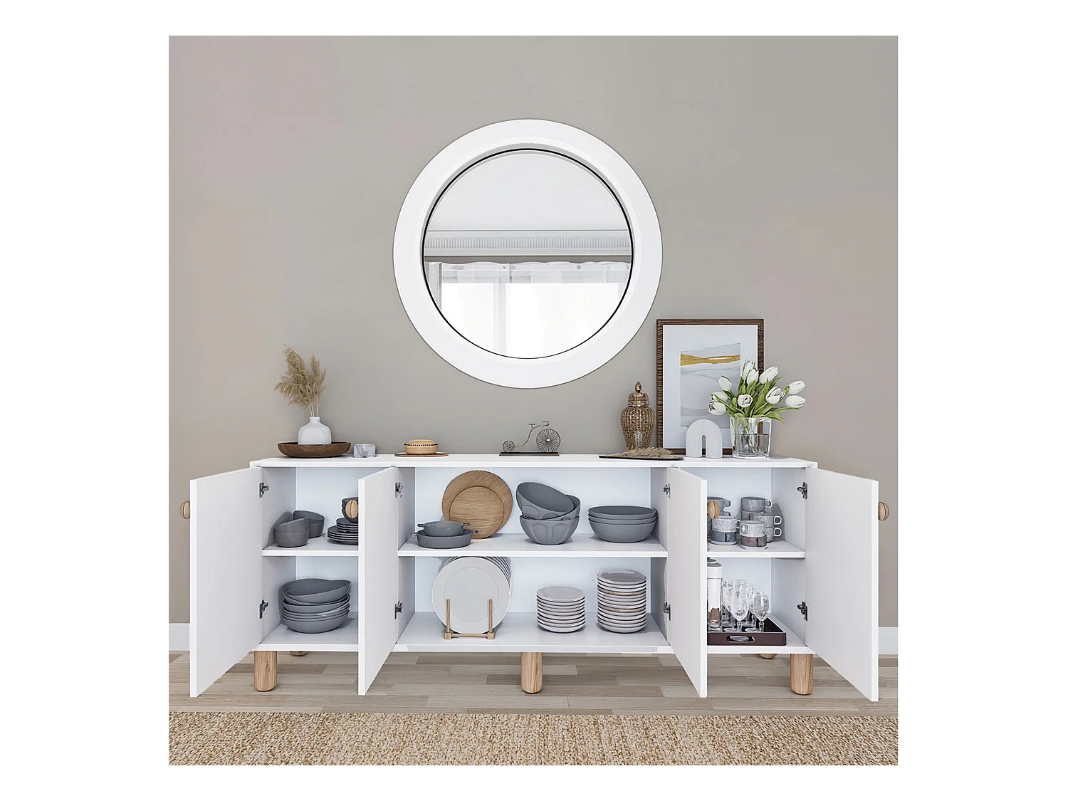 Buffet – 180 cm x 75 cm x 40 cm – Blanc – 100 % panneaux de particules