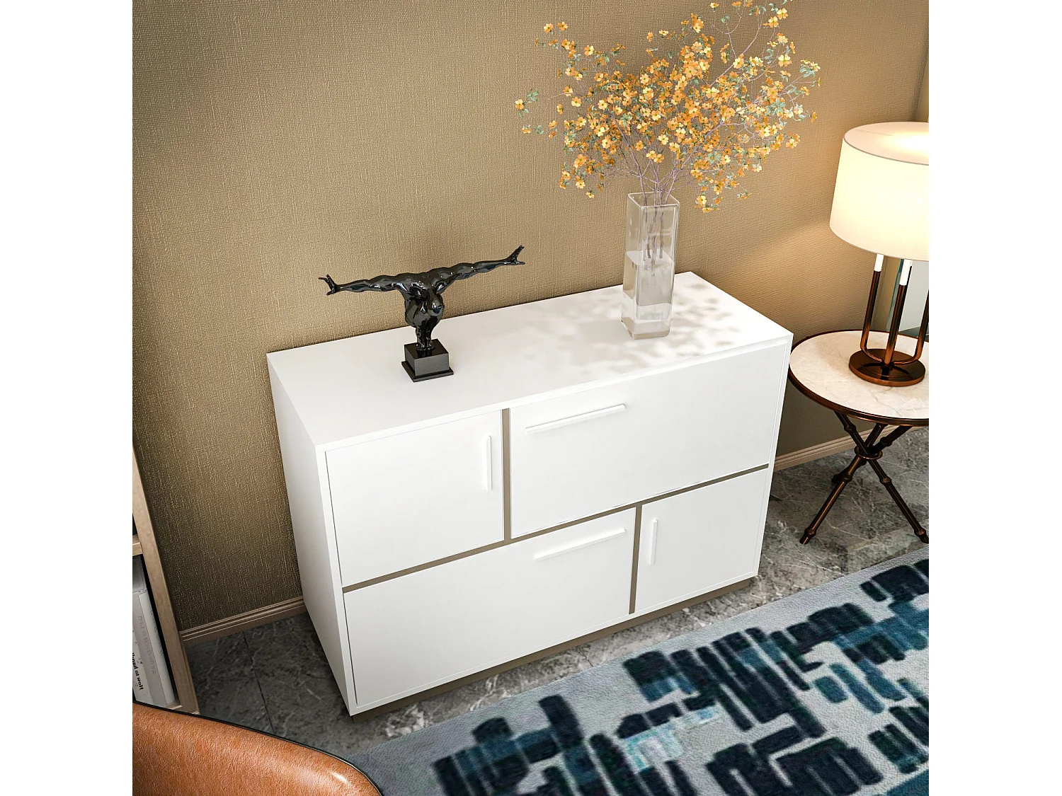 Modern dressoir, wit en grijs, 120 x 45 x 81,6 cm | 100% melamine gecoat spaanplaat, 18 mm dik | Elegant en functioneel voor woonaccessoires