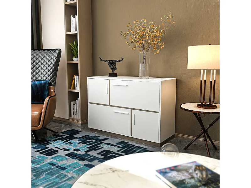 Credenza moderna, bianca e grigia, 120 x 45 x 81,6 cm | Pannello truciolare rivestito in melamina al 100%, spessore 18 mm | Elegante e funzionale per